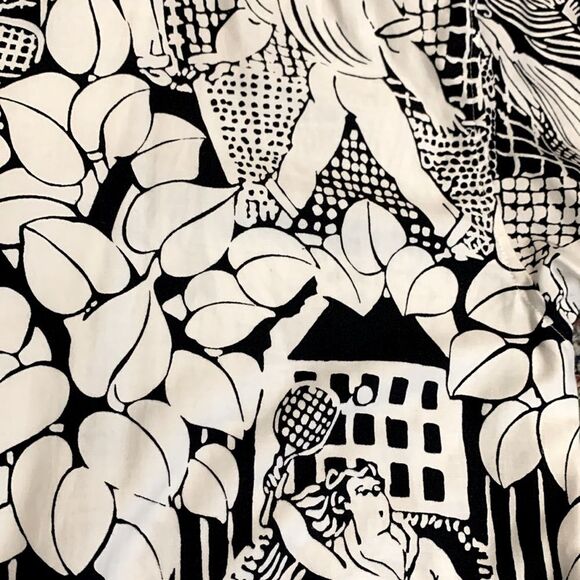 Vintage 80s Gil Aimbez Black White Tennis Player Print SS Button Up Tunic Sz 10 - Picture 14 of 15